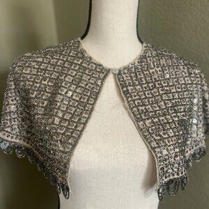 NWT ZARA EMBROIDERED CAPE WITH BEADS AND SEQUINS TOP NUDE SILVER PEWTER